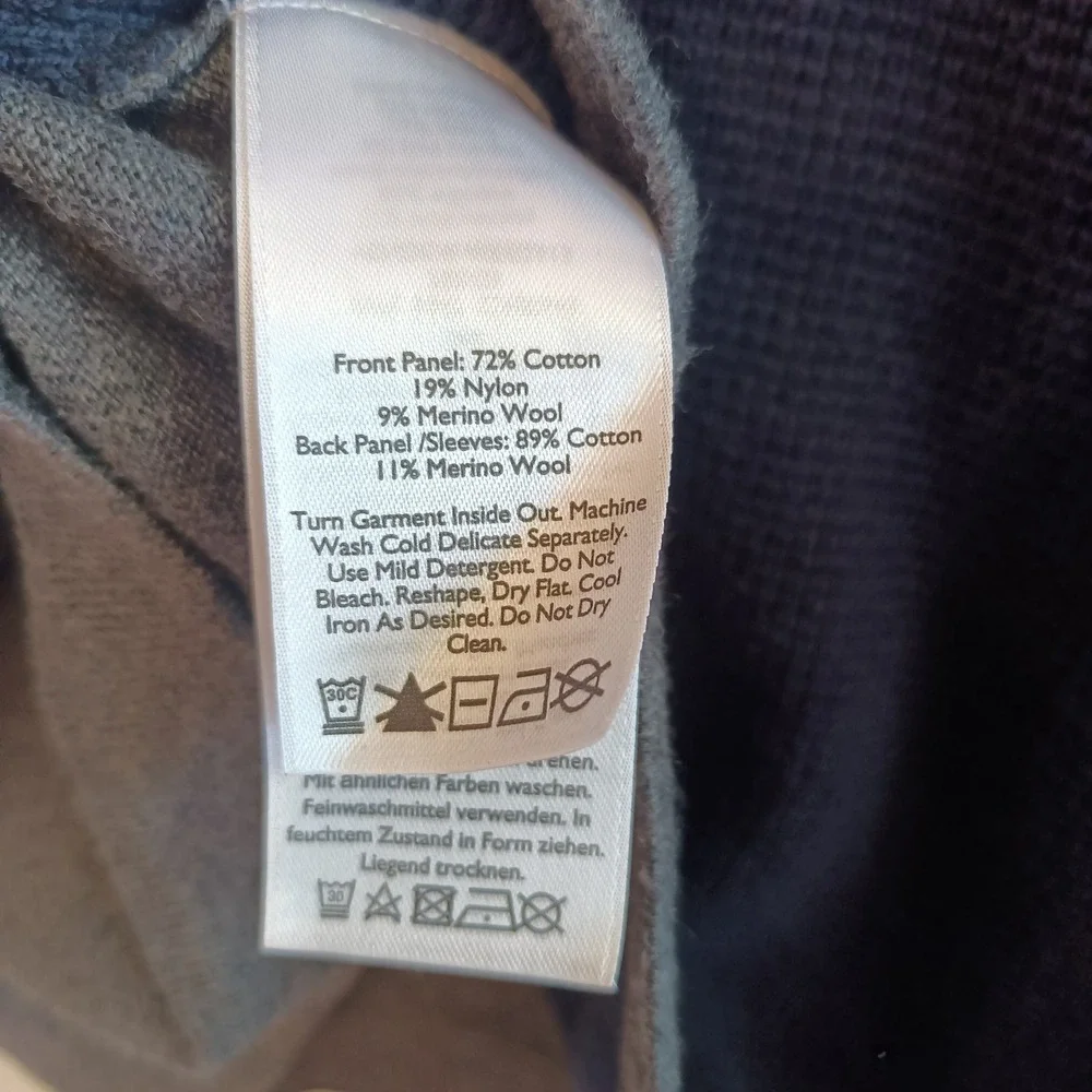 Eddie Bauer Men's L Merino Wool Navy Gray Crew Neck Sweater Waffle Front Ski - Picture 5 of 7